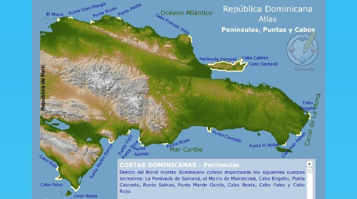 Mapa Penínsulas, Puntas y Cabos de la República Dominicana
